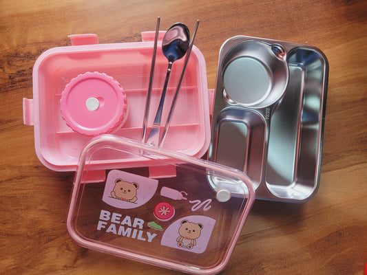 Bear Family Stainless Steel Lunch Box