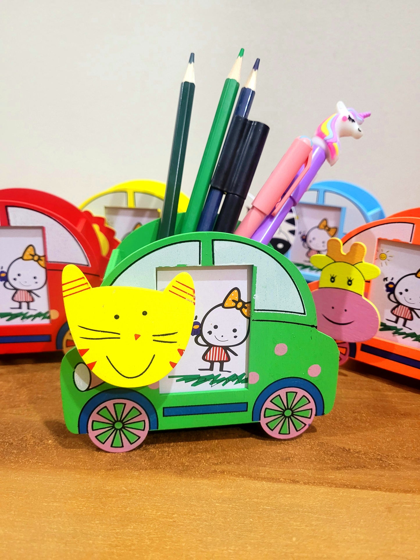 Wooden Car Penholder With Photo-frame