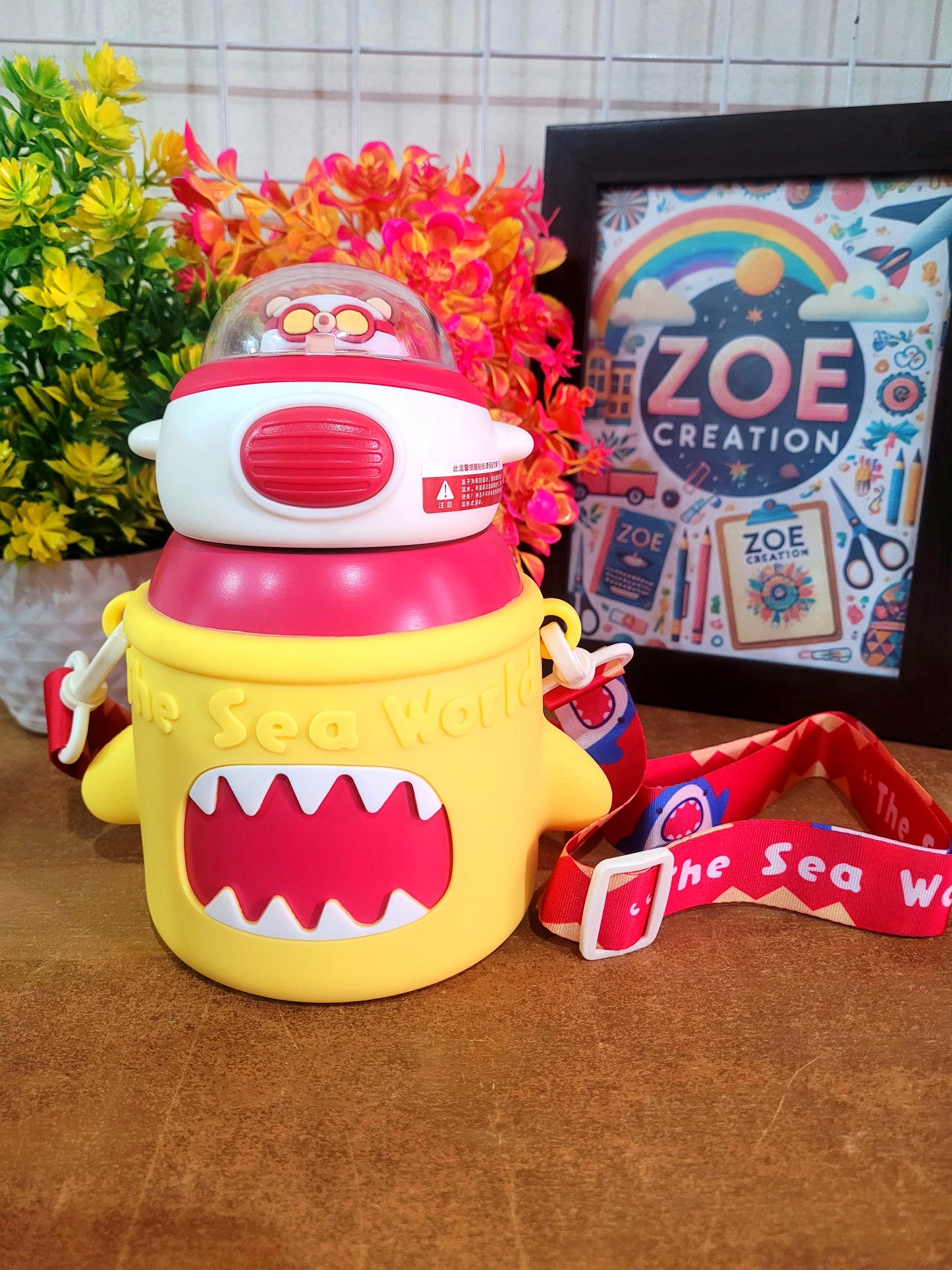 Stainless Steel Shark Theme Water Sipper For Kids