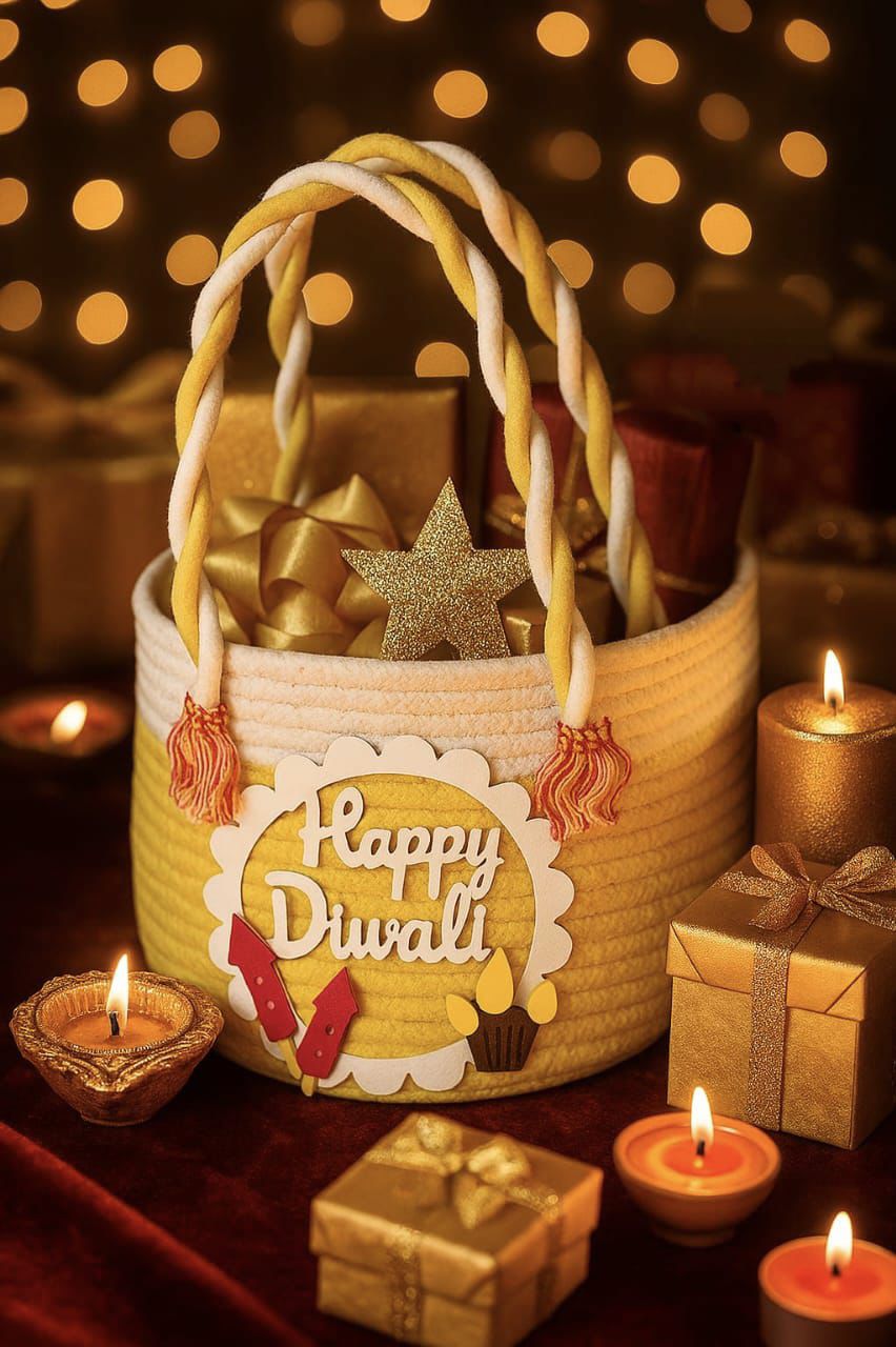 Happy Diwali Jute Cotton Gift Basket/ Bag