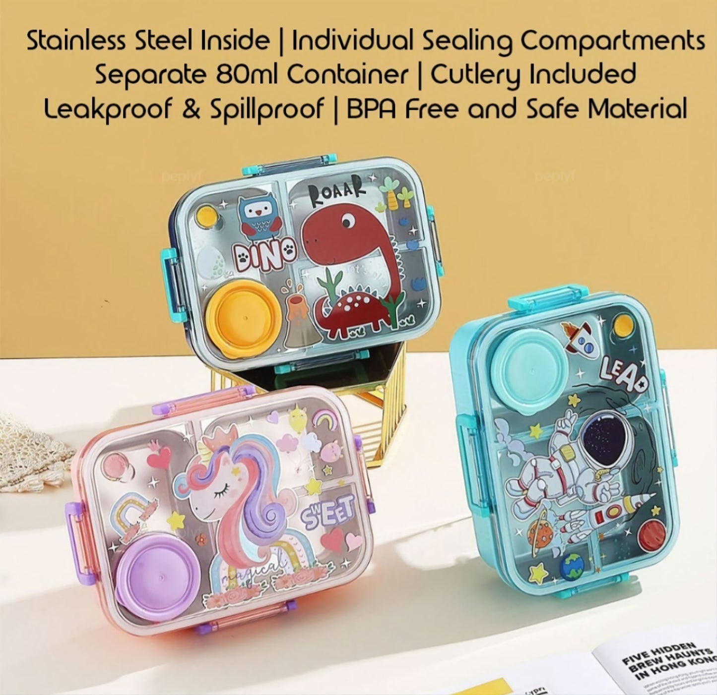 Stainless Steel Lunch Box-3 Grid 750ML+80ML