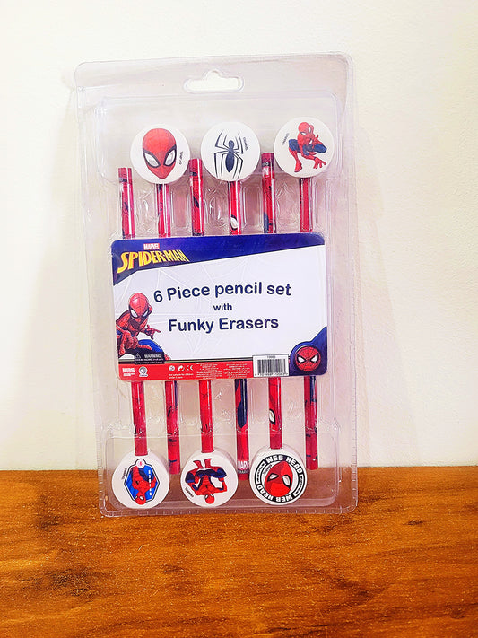 6 Pcs Pencil Set With Funky Erasers