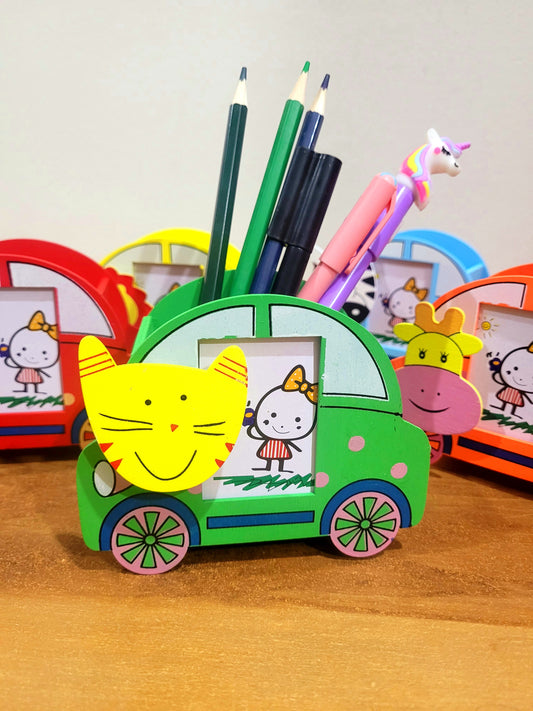 Wooden Car Penholder With Photo-frame