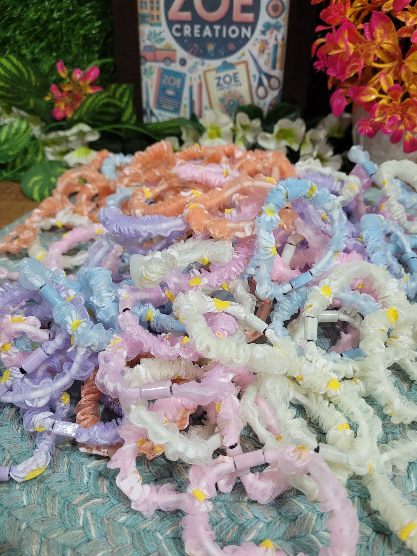 Floral Organza Hairties/Rubber Bands For All- 1 Pair