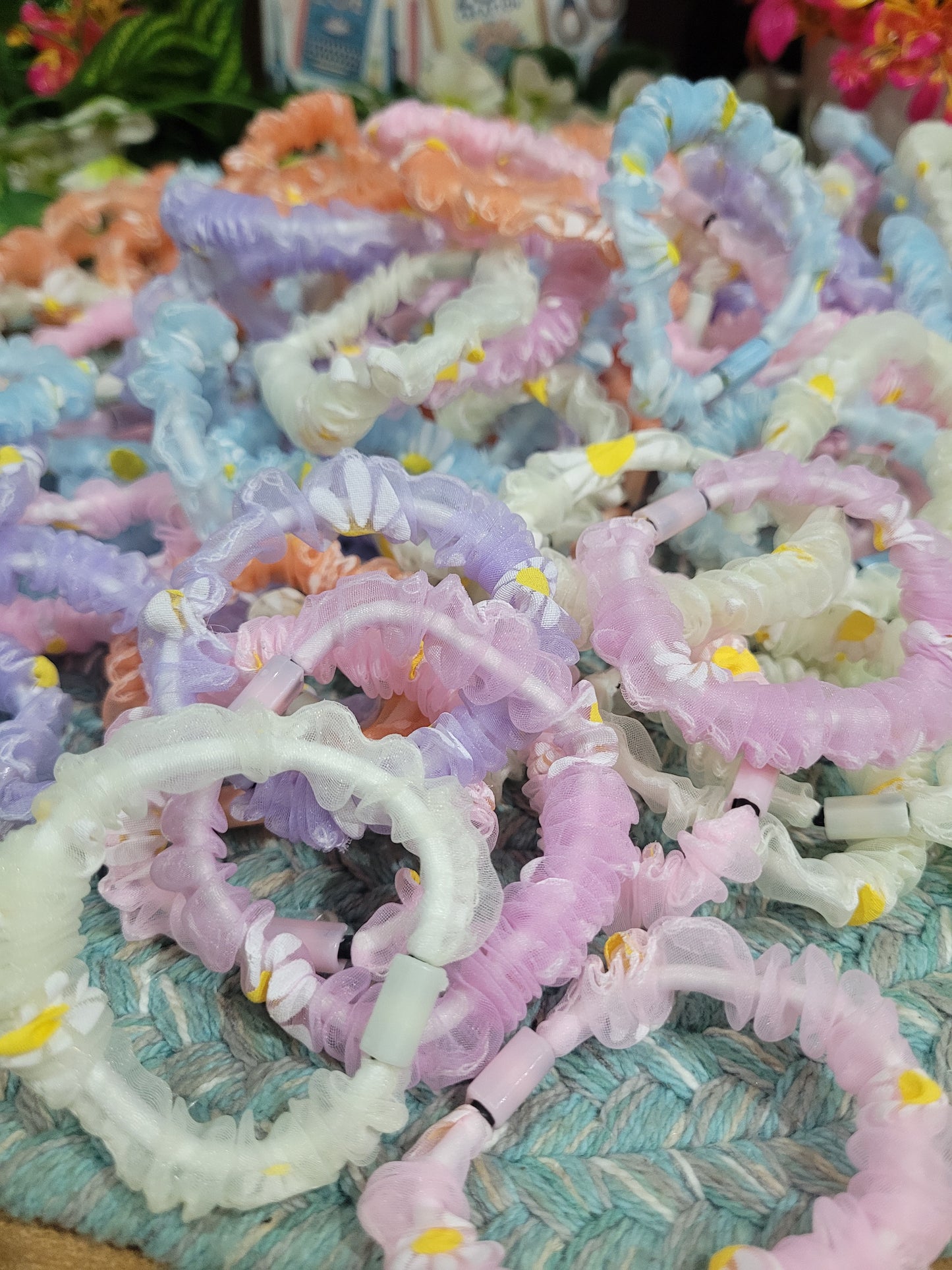 Floral Organza Hairties/Rubber Bands For All- 1 Pair