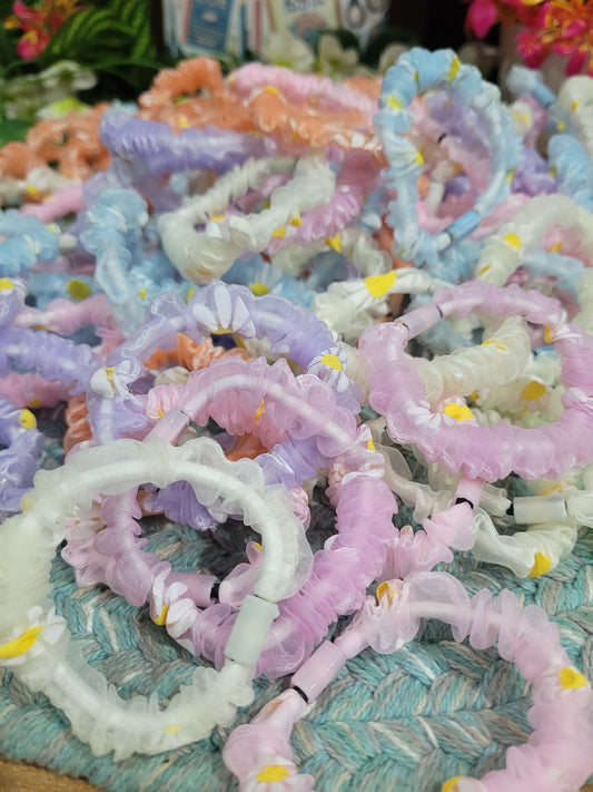 Floral Organza Hairties/Rubber Bands For All- 1 Pair