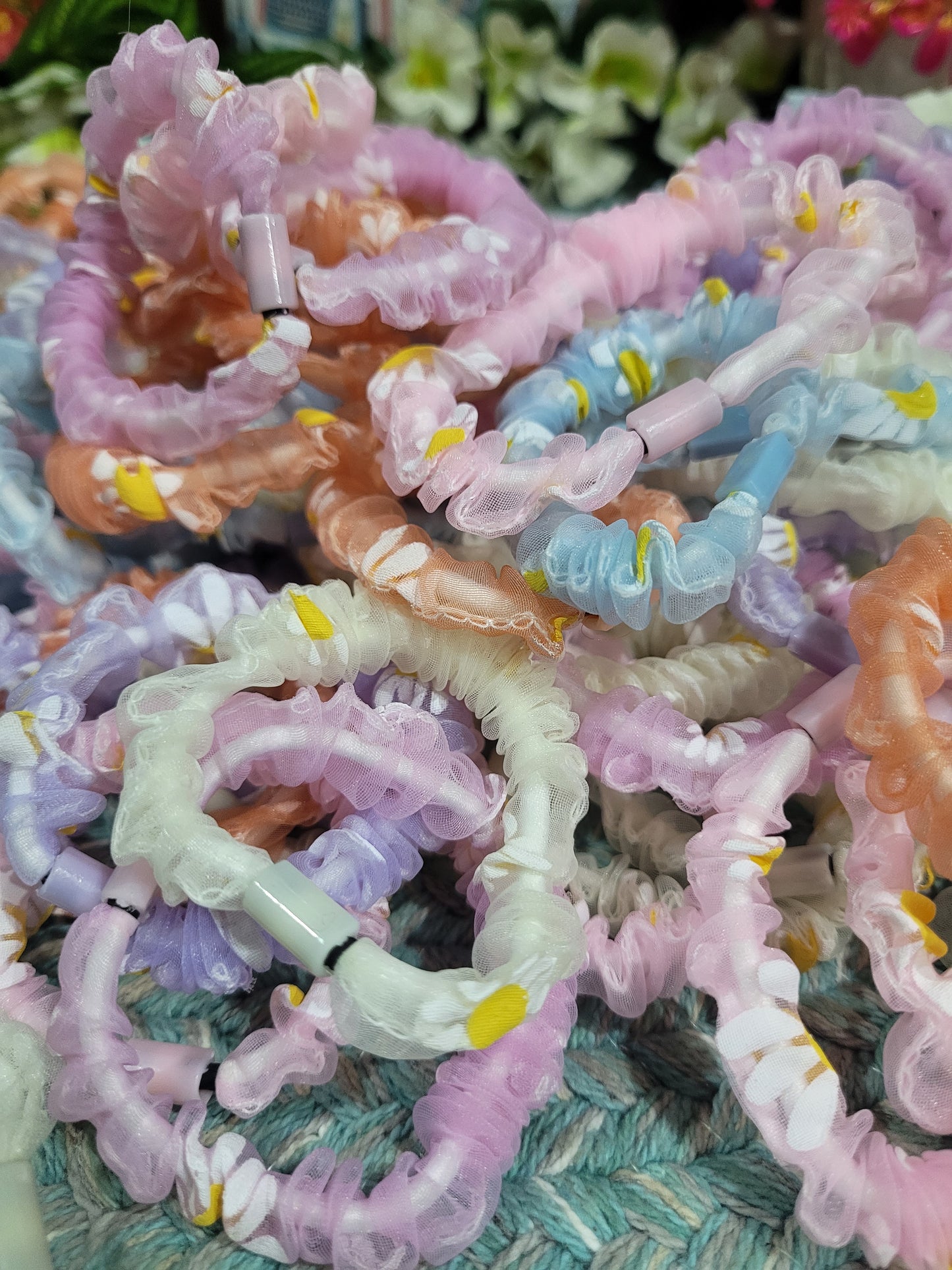 Floral Organza Hairties/Rubber Bands For All- 1 Pair