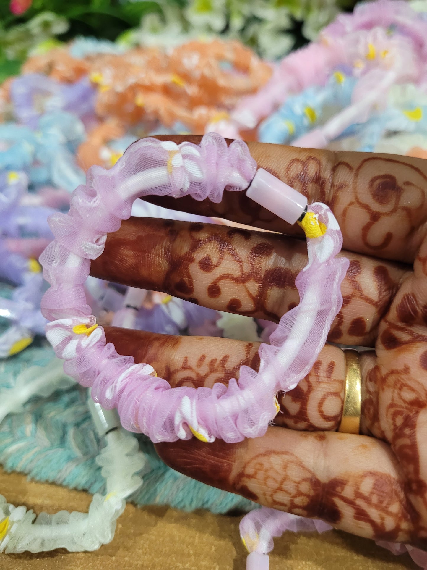 Floral Organza Hairties/Rubber Bands For All- 1 Pair