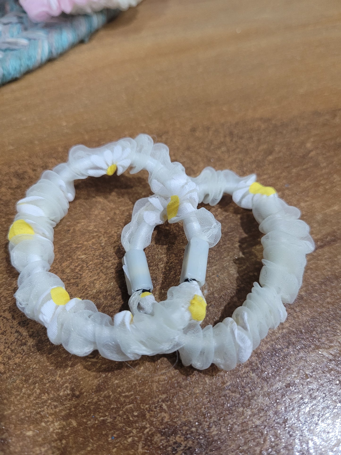 Floral Organza Hairties/Rubber Bands For All- 1 Pair