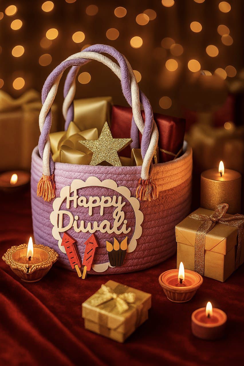 Happy Diwali Jute Cotton Gift Basket/ Bag