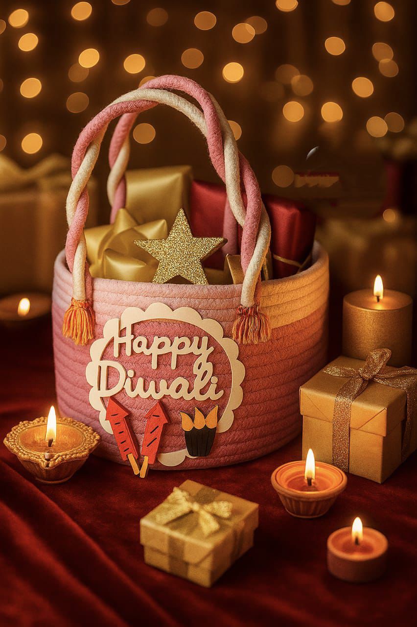 Happy Diwali Jute Cotton Gift Basket/ Bag