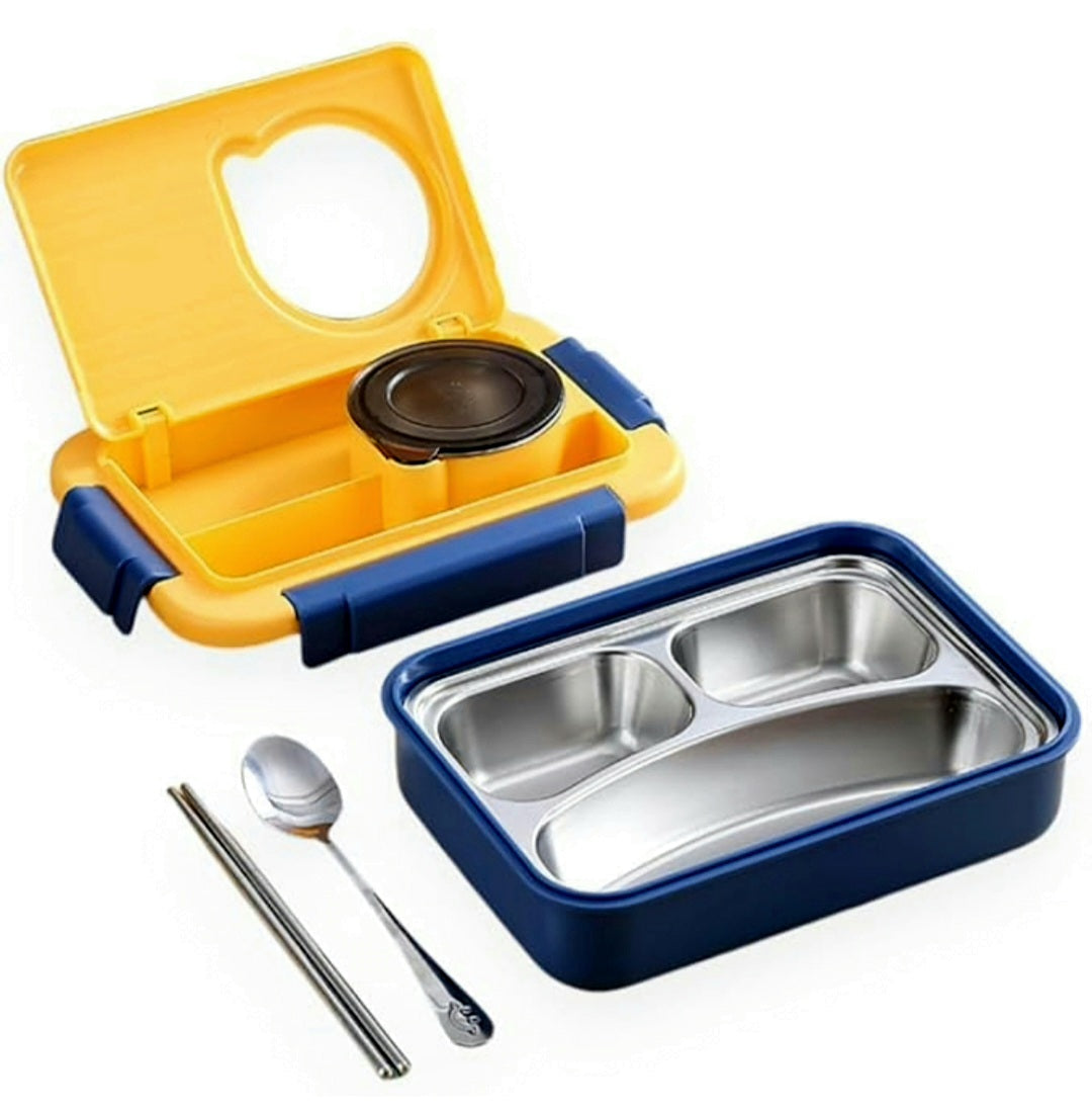 Bento 3 Grid Stainless Steel Lunch Box- 750ML+150ML