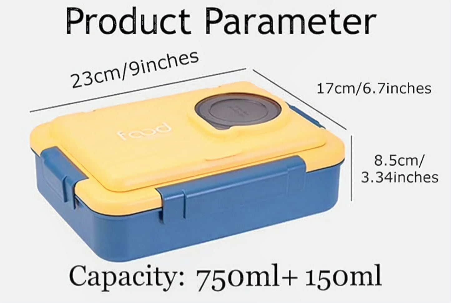 Bento 3 Grid Stainless Steel Lunch Box- 750ML+150ML