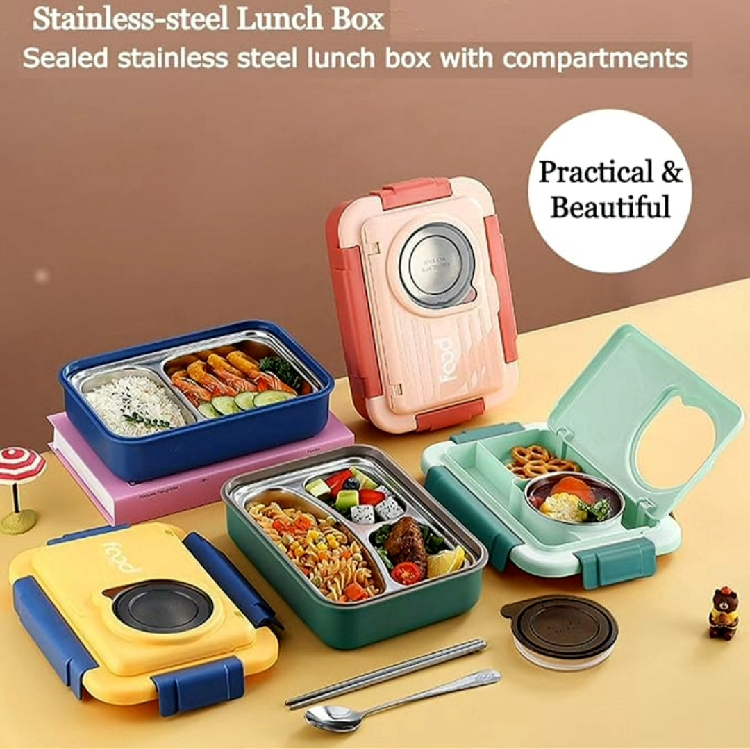 Bento 3 Grid Stainless Steel Lunch Box- 750ML+150ML