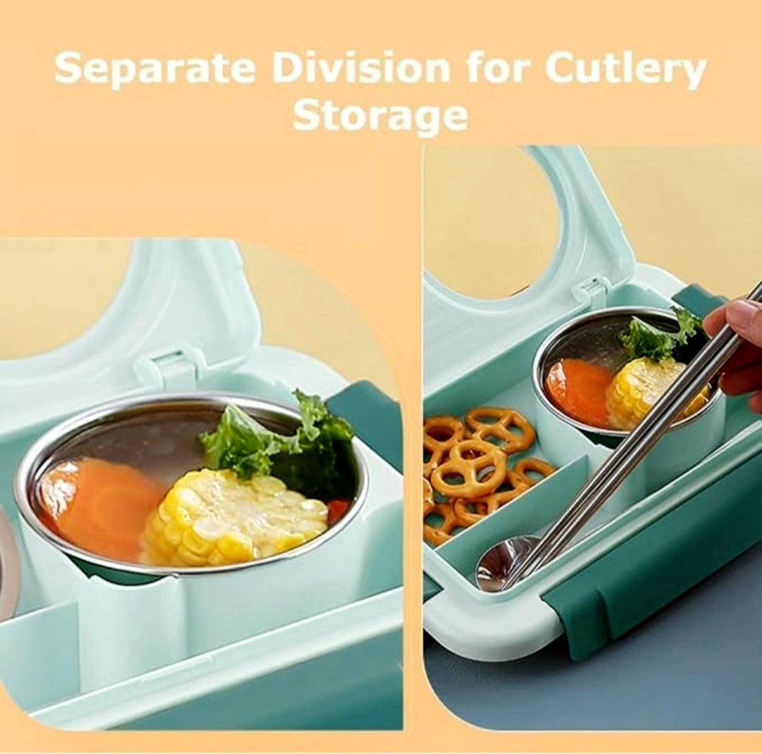 Bento 3 Grid Stainless Steel Lunch Box- 750ML+150ML