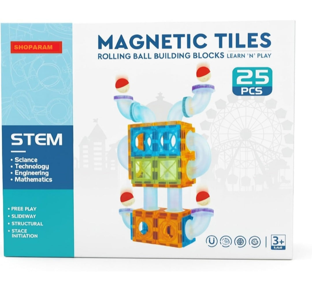 Magnetic Tiles-25Pcs-Rolling Ball Building Blocks For Kids